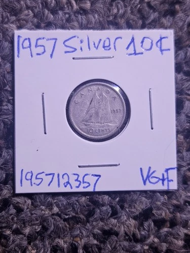 1957 canadian silver dime - VG+