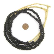 Opaque Black Recycled Glass Beads 7mm Ghana African Sea Glass Round Handmade