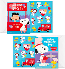 Peanuts Valentines Day Cards and Stickers for Kids School, Snoopy and Lucy 24 C