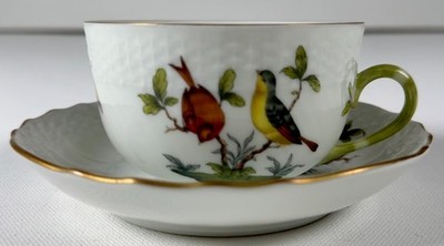 Herend Rothschild Bird Tea Cup & Saucer RO Hungary c.1915-1930 Hand Painted