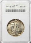 1941 50c Walking Liberty Silver Half Dollar ANACS MS61 Soap Box - Toned