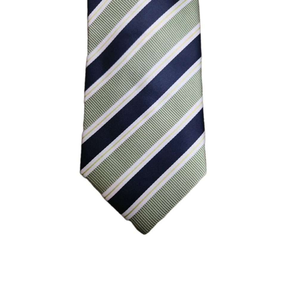 Covington Navy Green White Lime Green Striped 100% Silk Classic Mens Neck Tie - Image 2 of 4