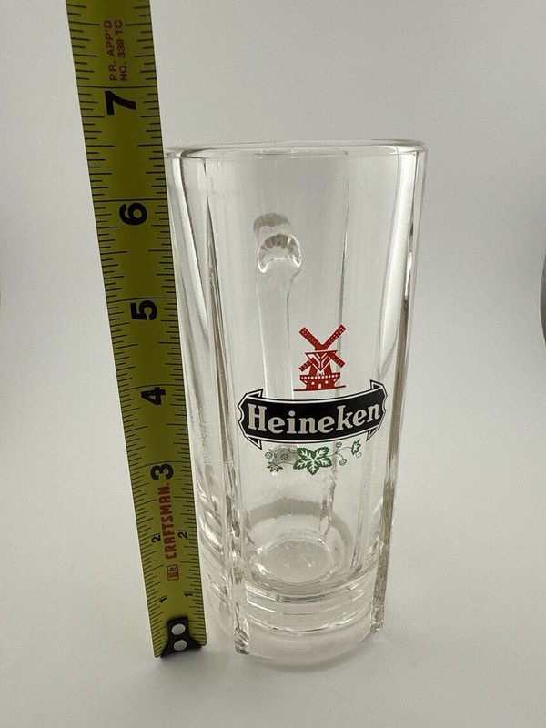 Heineken Beer Mug Made in Italy Bormioli Rocco 6.75” Red Windmill Logo Glass