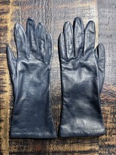 Women  s Vintage Fownes Navy Genuine Leather Gloves 80s 90s Driving Size 7
