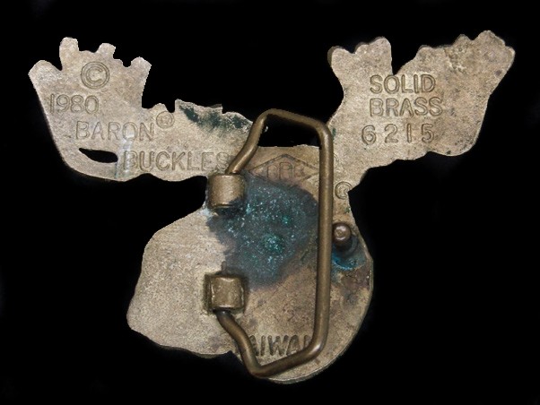UE01135 VINTAGE 1980 **MOOSE** ART COMMEMORATIVE SOLID BRASS BARON BELT BUCKLE