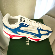 Lacoste Herren Sneaker Low Top atmungsaktiv Schnürung Weiß/Blau/Rot 44