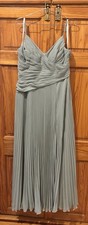 Azazie Vini A Line V Neck Pleated Side Slit Chiffon Maxi Dress Matcha Size 14
