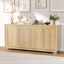 60" Farmhouse Coffee Bar Cabinet with 4 Door Buffet Cabinet Adjustable Shelves