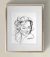 Original Ink Line Drawing on Watercolor Paper_ Minimalist Art Signed by Artist