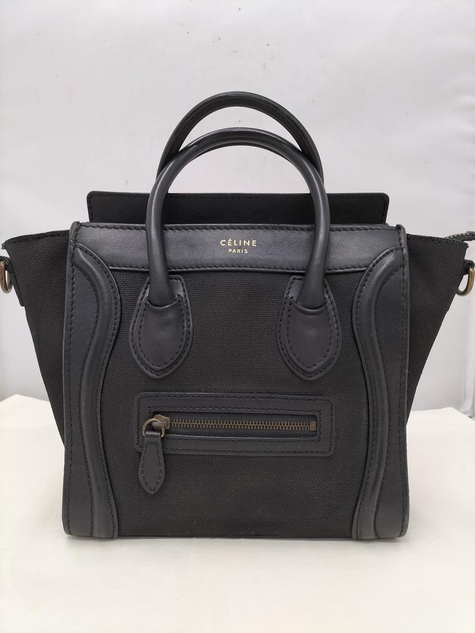 CELINE Luggage Nano Handbag Leather Black Women's Auth