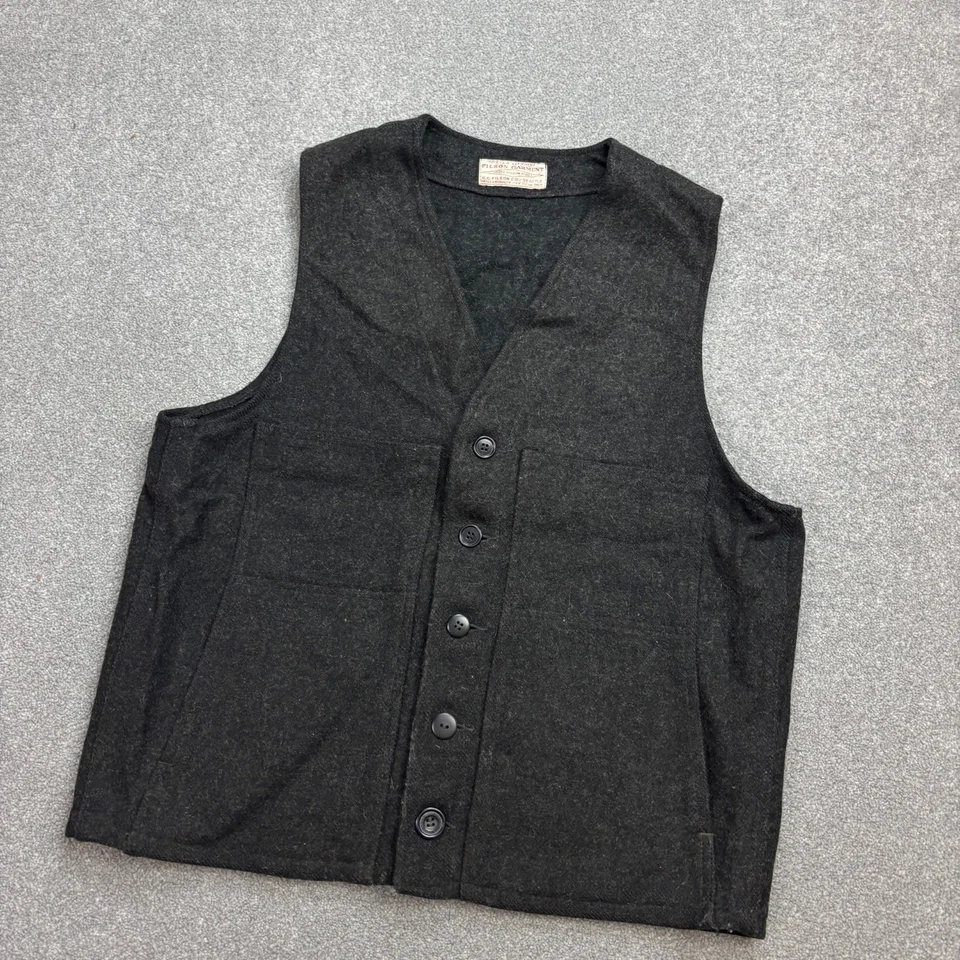 CC Filson Vest Adult Medium Grey Mackinaw Waistcoat Style 20 Wool USA Work Men - Image 2 of 4