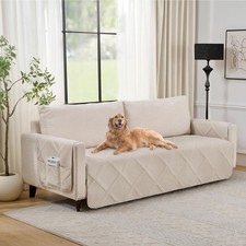 Backless Couch Cover for Dogs with Pockets, Anti-Slip Diamond Quilted Couch C...