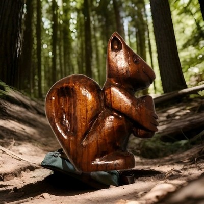 3x2.5''Hand Carved Wood Squirrel Shellaced And Signed NEW OLD STOCK Very Cute
