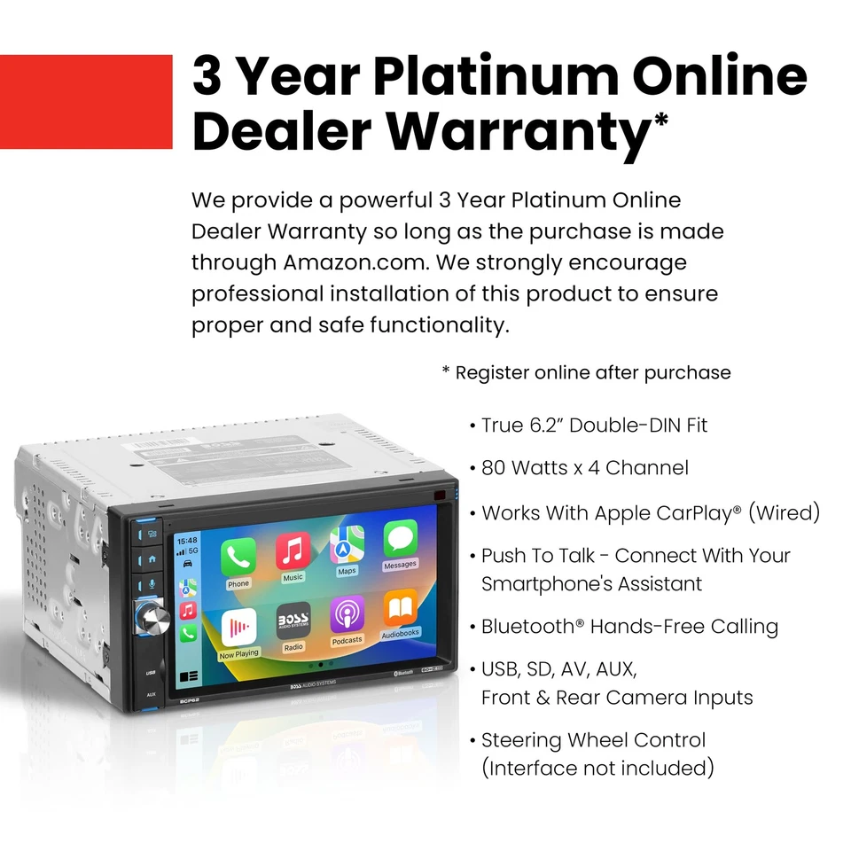 BOSS Audio Systems BCP62 Car Stereo Apple CarPlay Bluetooth 6.2 Inch Touchscreen - Image 3 of 4