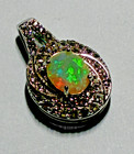 Sparkling 8x6 mm Natural Oval WhiteMulti-Color Opal/White Topas Silver Pendant — photo 3