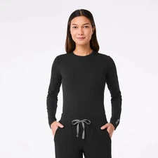 Figs Ribbed Longsleeve Underscrub in Black, Size Medium