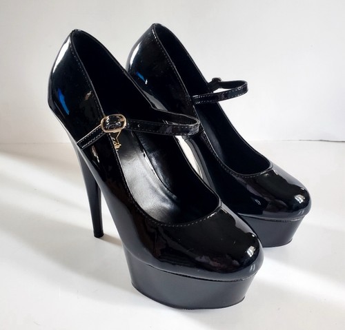 Pleaser schwarze Lackleder Mary Jane Heels Größe 7