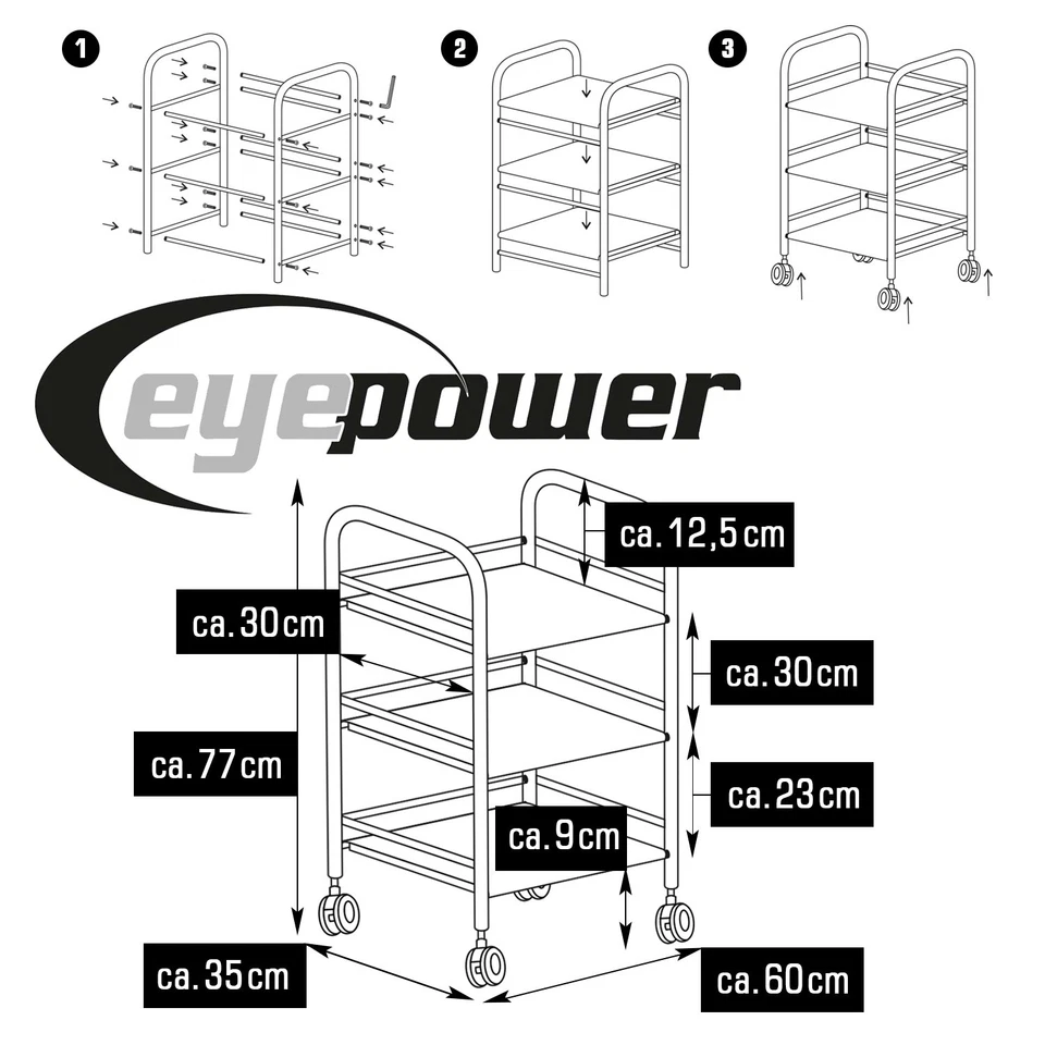 Edelstahl Küchenwagen 3 Etagen 60x35x77 cm Servierwagen Küche Rollwagen Bad - Bild 4 von 4