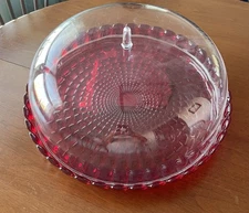 Guzzini Italy Cake Serving Set Ruby Red Base Clear Dome Cover Read Description