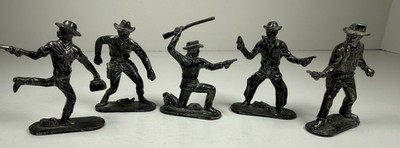 Vintage Lot Of 5 Western Metal Figures Jesse James, Wyatt Earp, Billy the Kid
