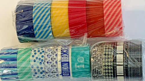 Washi Tape LOT of 16 Rolls Film Black Blue Anchor Stripes Red Yellow Dots