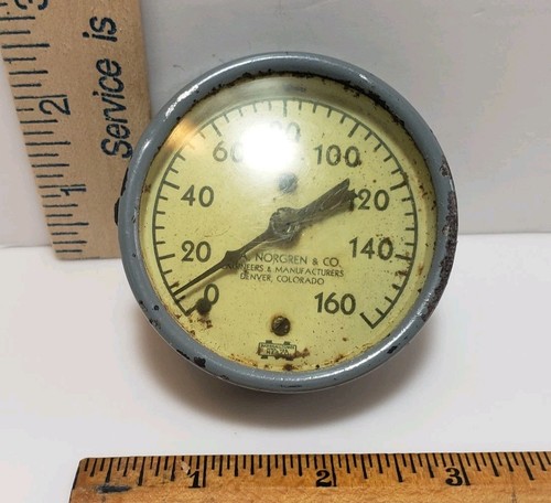 C A NORGREN CO. MANOMETRO MANOMETRO STEAMPUNK industriale vintage MARSHALLTOWN IA - Foto 1 di 14