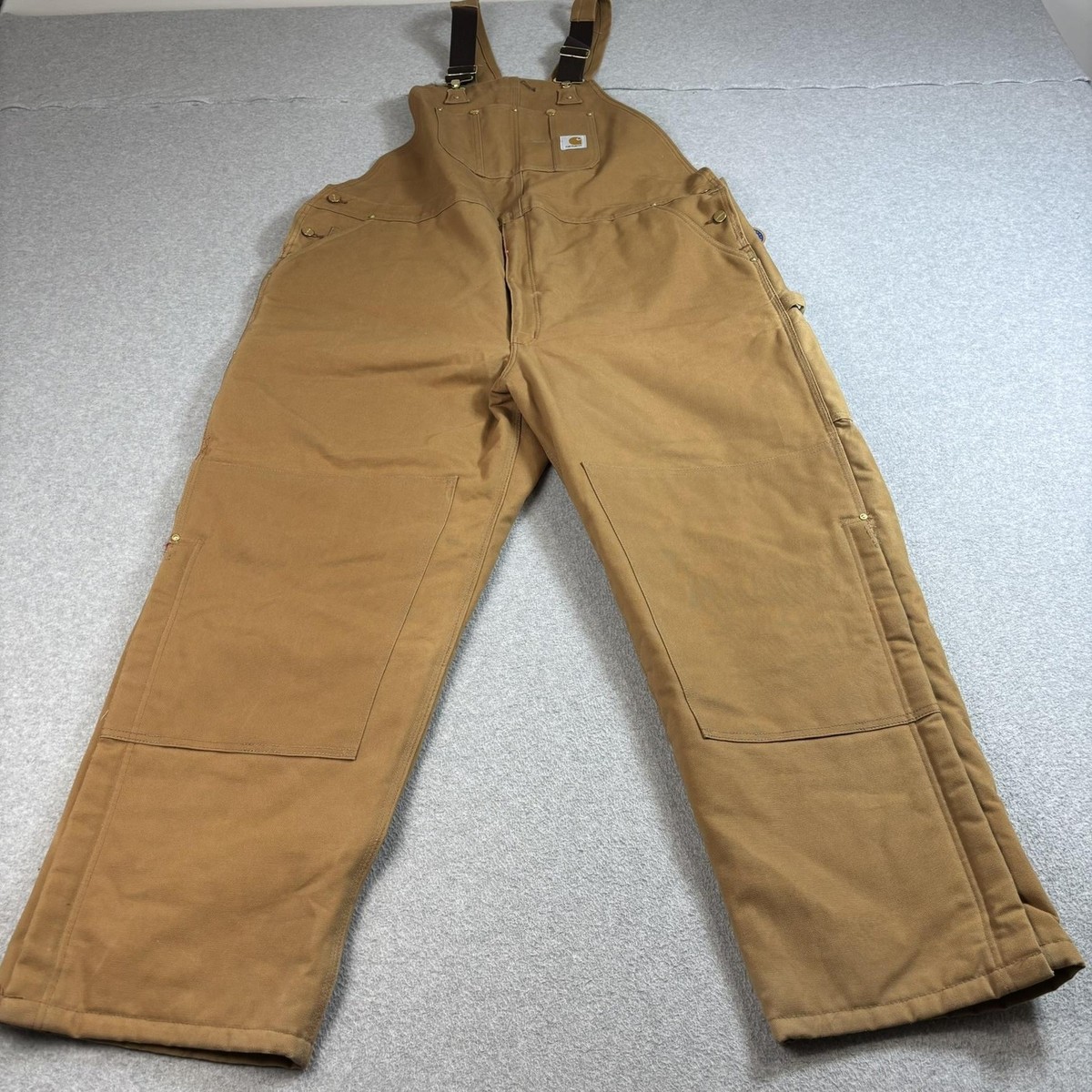 Vintage Carhartt Bib Overalls Men 50x32 Brown Duck Quilt Lined
