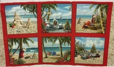 6-Block Christmas Panel Beach Scenes  100% Cotton