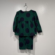 Gap Toddler Outfit Sz 4 Green Navy Polka Dot Print Peplum Top Pants 2 Piece Set