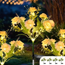 Solar Garden Lights 4-Pack, 42 LED Outdoor Waterproof Hibiscus Patio Lights