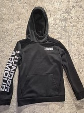 Under Armour Youth Hoodie YMD Medium Black Loose Fit Sweatshirt Logo Sleeve