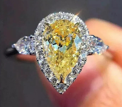 #ad 4.00 Ct Certified Pear Shape Natural Yellow Diamond Ring VVS1 White Gold Finish $135.06