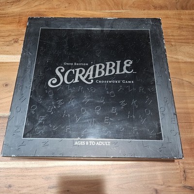 Scrabble Deluxe Onyx Edition Rotating Turntable Black Silver Wood Tiles Complete