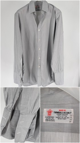 Turnbull & Asser, Turnbull & Asser Bespoke French Cuff Dress Shirt 90s England M Grey Quiet Luxury