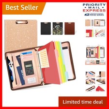 Professional Leather Portfolio Folder: 3 Ring Binder  Tablet Sleeve with Zipper