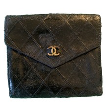 Chanel Vintage Black Leather Folding Wallet