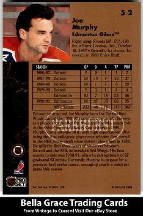 1991-92 Parkhurst Joe Murphy #52 Edmonton Oilers NHL Hockey - Image 2 of 2
