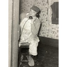 Vintage Photo Black And White Workman On Phone Workwear