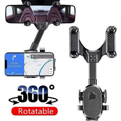 Universal Rearview Mirror Phone Holder 360° Rotatable Adjustable Black Clip