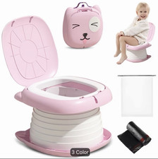 Portable Foldable Travel Potty Seat w/ Carry Handle, Liner Bags, Pink Dog