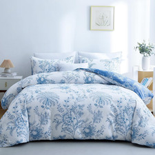 BOLINLIVING Floral Duvet Cover Queen Size 3 Pieces, Flower Duvet Cover with 2 Pi