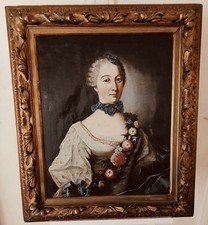 Huile Sur toile Portrait De Jeune Femme XVIIIème 18ème