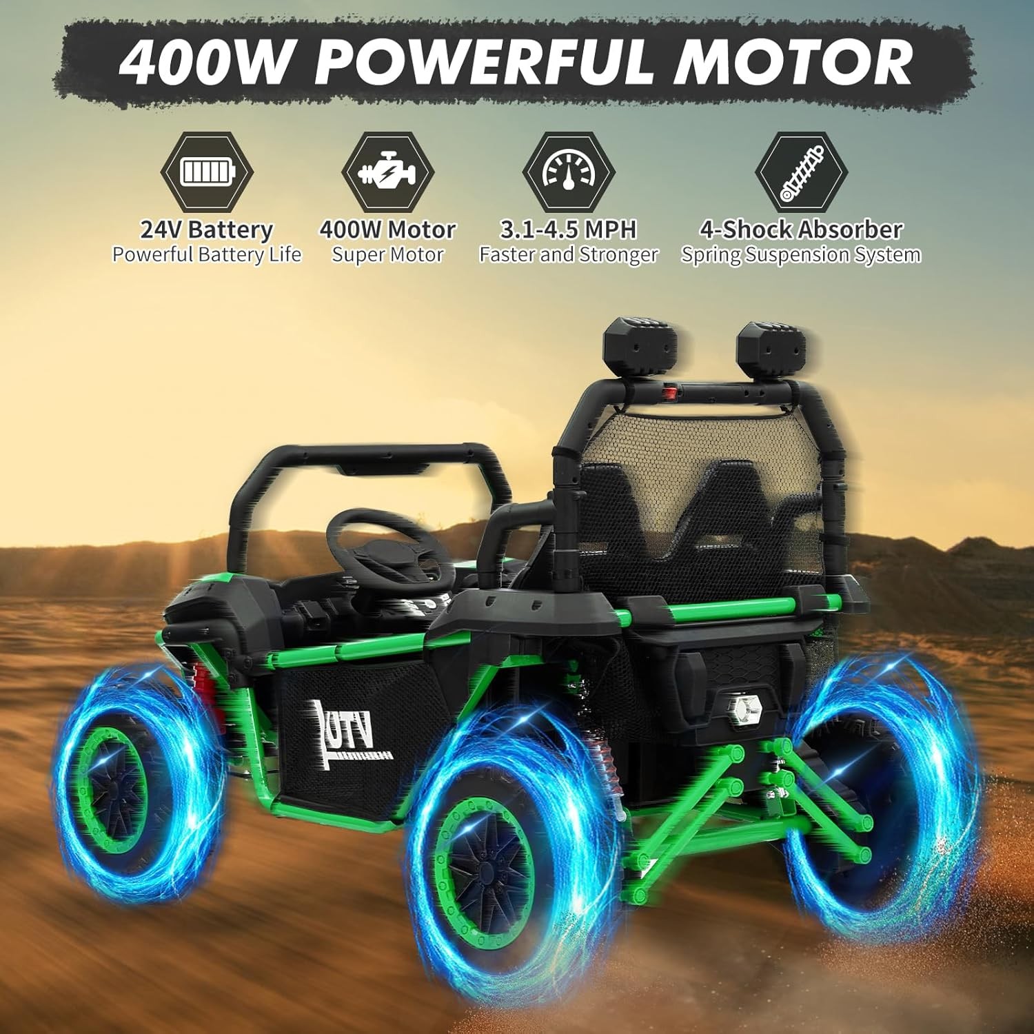 24V Power Wheel for Big Kids 3-8,2 Seater Electric Car,Ride on Car Toy for Grass