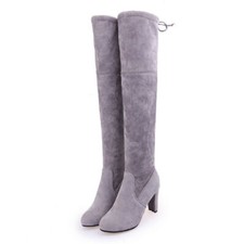 Womens Ladies Thigh High Boots Over The Knee Stretch Block Mid Heel Size Party