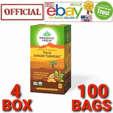 Turmeric Ginger USA Organic India TEA OFFICIAL 4 BOX 100 BAGS USA