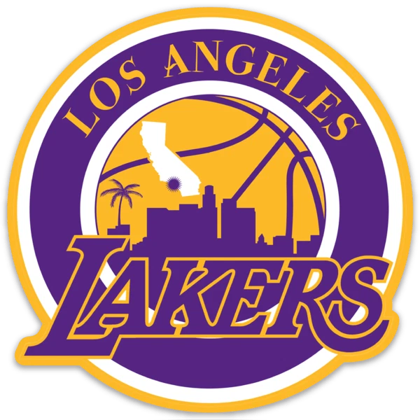 Los Angeles Lakers Classic Logo Type LA Basketball City scene Die-cut MAGNET