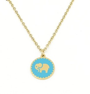 Authentic Gold Plated Titanium Stainless Steel Enamel Elephant Animal necklace 18-20"