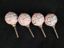 Pink  White Ceramic Drawer Knobs : S/4 : Handpainted : Never Used : 2 " Long
