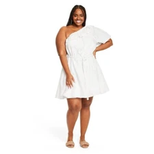 RHODE Women's Plus Size One Shoulder Mini Dress White 1X