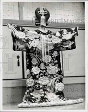 1967 Press Photo A gold-embroidered kimono once worn by top stage dancer